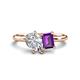 1 - Nadya Pear Shape IGI Certified Lab Grown Diamond & Emerald Shape Amethyst 2 Stone Duo Ring 