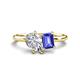 1 - Nadya Pear Shape IGI Certified Lab Grown Diamond & Emerald Shape Tanzanite 2 Stone Duo Ring 