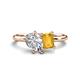 1 - Nadya Pear Shape Forever Brilliant Moissanite & Emerald Shape Citrine 2 Stone Duo Ring 