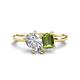 1 - Nadya Pear Shape Forever Brilliant Moissanite & Emerald Shape Peridot 2 Stone Duo Ring 