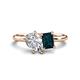 1 - Nadya Pear Shape Forever Brilliant Moissanite & Emerald Shape London Blue Topaz 2 Stone Duo Ring 