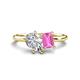 1 - Nadya Pear Shape Forever One Moissanite & Emerald Shape Pink Sapphire 2 Stone Duo Ring 