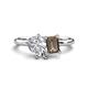 1 - Nadya Pear Shape Forever One Moissanite & Emerald Shape Smoky Quartz 2 Stone Duo Ring 