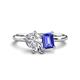 1 - Nadya Pear Shape Forever One Moissanite & Emerald Shape Tanzanite 2 Stone Duo Ring 