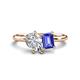 1 - Nadya Pear Shape Forever One Moissanite & Emerald Shape Tanzanite 2 Stone Duo Ring 