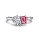 1 - Nadya Pear Shape Forever Brilliant Moissanite & Emerald Shape Pink Tourmaline 2 Stone Duo Ring 
