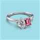 3 - Nadya Pear Shape Forever One Moissanite & Emerald Shape Pink Tourmaline 2 Stone Duo Ring 