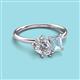 3 - Nadya Pear Shape Forever One Moissanite & Emerald Shape Aquamarine 2 Stone Duo Ring 