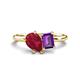 1 - Nadya Pear Shape Lab Created Ruby & Emerald Shape Amethyst 2 Stone Duo Ring 
