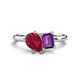 1 - Nadya Pear Shape Lab Created Ruby & Emerald Shape Amethyst 2 Stone Duo Ring 