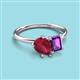 3 - Nadya Pear Shape Lab Created Ruby & Emerald Shape Amethyst 2 Stone Duo Ring 