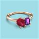 3 - Nadya Pear Shape Lab Created Ruby & Emerald Shape Amethyst 2 Stone Duo Ring 