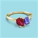 3 - Nadya Pear Shape Lab Created Ruby & Emerald Shape Tanzanite 2 Stone Duo Ring 