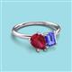 3 - Nadya Pear Shape Lab Created Ruby & Emerald Shape Tanzanite 2 Stone Duo Ring 