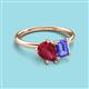3 - Nadya Pear Shape Lab Created Ruby & Emerald Shape Tanzanite 2 Stone Duo Ring 