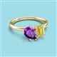 3 - Nadya Pear Shape Amethyst & Emerald Shape Yellow Sapphire 2 Stone Duo Ring 