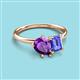 3 - Nadya Pear Shape Amethyst & Emerald Shape Tanzanite 2 Stone Duo Ring 