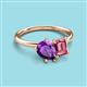 3 - Nadya Pear Shape Amethyst & Emerald Shape Pink Tourmaline 2 Stone Duo Ring 