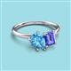 3 - Nadya Pear Shape Blue Topaz & Emerald Shape Tanzanite 2 Stone Duo Ring 