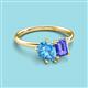 3 - Nadya Pear Shape Blue Topaz & Emerald Shape Tanzanite 2 Stone Duo Ring 
