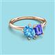 3 - Nadya Pear Shape Blue Topaz & Emerald Shape Tanzanite 2 Stone Duo Ring 