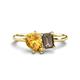 1 - Nadya Pear Shape Citrine & Emerald Shape Smoky Quartz 2 Stone Duo Ring 