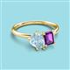 3 - Nadya Pear Shape Aquamarine & Emerald Shape Amethyst 2 Stone Duo Ring 