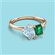 3 - Nadya Pear Shape Aquamarine & Emerald Shape Emerald 2 Stone Duo Ring 