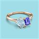 3 - Nadya Pear Shape Aquamarine & Emerald Shape Tanzanite 2 Stone Duo Ring 