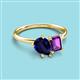 3 - Nadya Pear Shape Lab Created Blue Sapphire & Emerald Shape Amethyst 2 Stone Duo Ring 