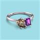 3 - Nadya Pear Shape Smoky Quartz & Emerald Shape Amethyst 2 Stone Duo Ring 