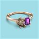 3 - Nadya Pear Shape Smoky Quartz & Emerald Shape Amethyst 2 Stone Duo Ring 