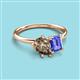3 - Nadya Pear Shape Smoky Quartz & Emerald Shape Tanzanite 2 Stone Duo Ring 