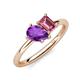 4 - Nadya Pear Shape Amethyst & Emerald Shape Pink Tourmaline 2 Stone Duo Ring 