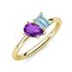 4 - Nadya Pear Shape Amethyst & Emerald Shape Aquamarine 2 Stone Duo Ring 