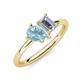 4 - Nadya Pear Shape Aquamarine & Emerald Shape Certified Lab Grown Diamond 2 Stone Duo Ring 