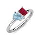 4 - Nadya Pear Shape Aquamarine & Emerald Shape Ruby 2 Stone Duo Ring 