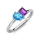 4 - Nadya Pear Shape Blue Topaz & Emerald Shape Amethyst 2 Stone Duo Ring 