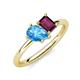 4 - Nadya Pear Shape Blue Topaz & Emerald Shape Rhodolite Garnet 2 Stone Duo Ring 