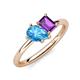 4 - Nadya Pear Shape Blue Topaz & Emerald Shape Amethyst 2 Stone Duo Ring 