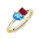 4 - Nadya Pear Shape Blue Topaz & Emerald Shape Ruby 2 Stone Duo Ring 