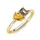 4 - Nadya Pear Shape Citrine & Emerald Shape Smoky Quartz 2 Stone Duo Ring 