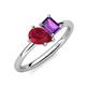 4 - Nadya Pear Shape Lab Created Ruby & Emerald Shape Amethyst 2 Stone Duo Ring 