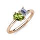 4 - Nadya Pear Shape Peridot & Emerald Shape GIA Certified Diamond 2 Stone Duo Ring 