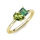 4 - Nadya Pear Shape Peridot & Emerald Shape Lab Created Alexandrite 2 Stone Duo Ring 