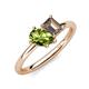 4 - Nadya Pear Shape Peridot & Emerald Shape Smoky Quartz 2 Stone Duo Ring 