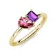 4 - Nadya Pear Shape Pink Tourmaline & Emerald Shape Amethyst 2 Stone Duo Ring 