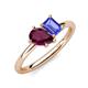 4 - Nadya Pear Shape Rhodolite Garnet & Emerald Shape Tanzanite 2 Stone Duo Ring 