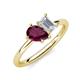 4 - Nadya Pear Shape Rhodolite Garnet & Emerald Shape White Sapphire 2 Stone Duo Ring 