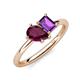 4 - Nadya Pear Shape Rhodolite Garnet & Emerald Shape Amethyst 2 Stone Duo Ring 